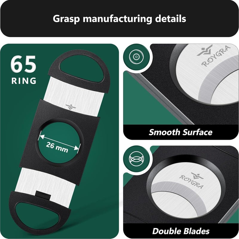 roygra Cigar Cutter Set (12 Pack), Enlarged 65 Ring Fit Almost Cigars, Guillotine Double Blade, Cigar Accessories for Men, Plastic Smoking Accessories Tool, Portable Sharp Clean Cut - Black - Image 3